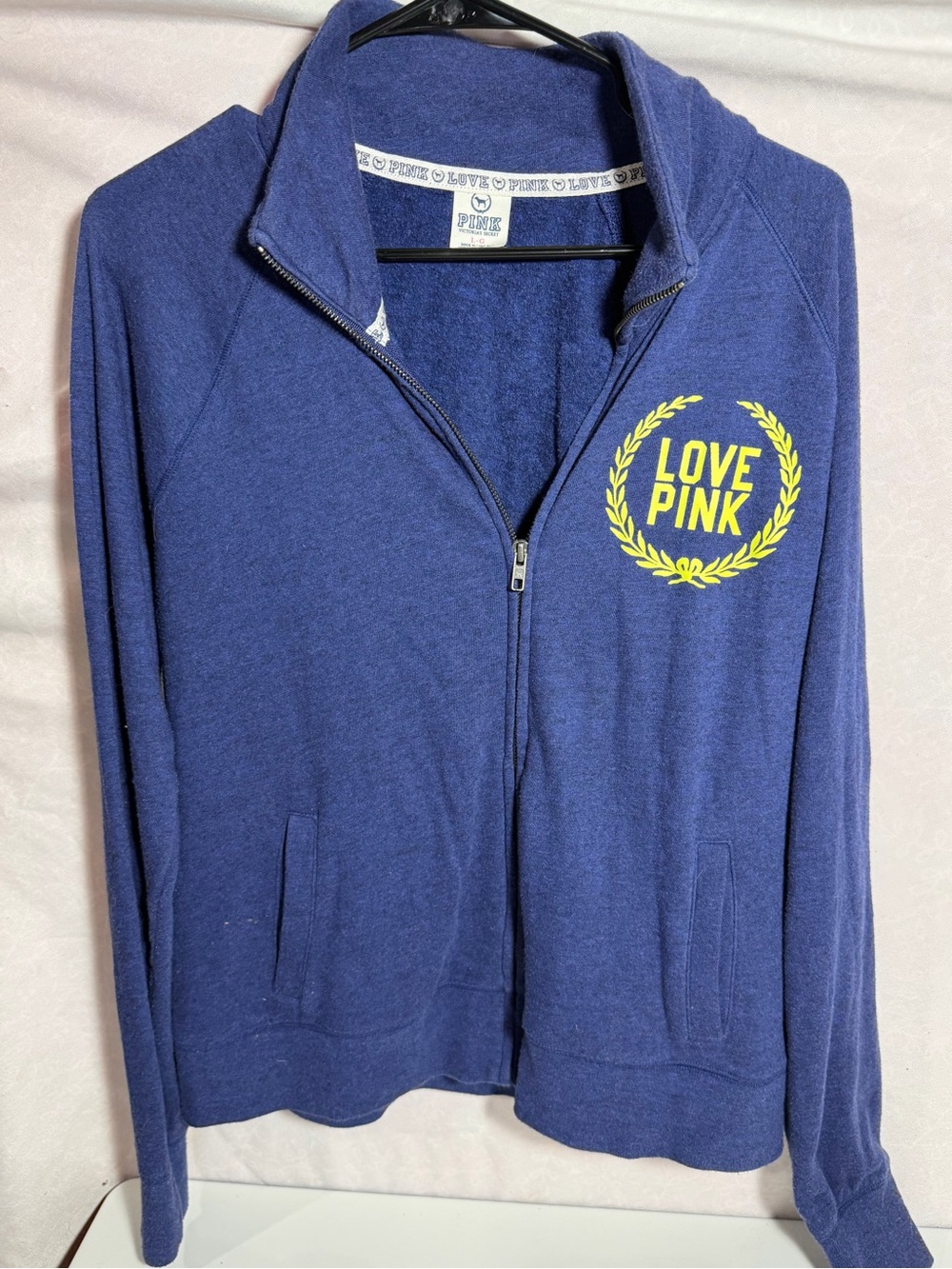 Victoria's Secret PINK Blue Laurel Wreath Full Zip Fleece Jacket Size L